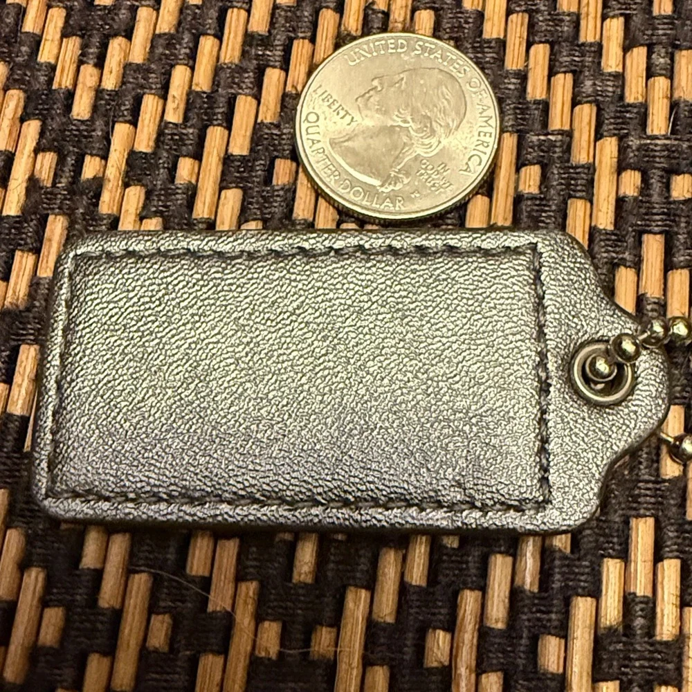 Vintage Y2K Coach metallic silver pewter leather Hangtag with nickel ballchain